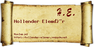 Hollender Elemér névjegykártya